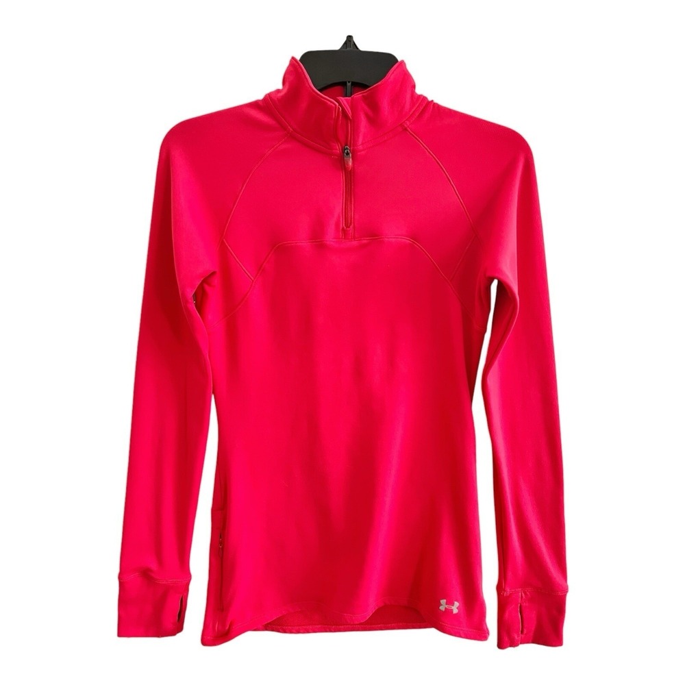Under Armour Pink Fitted All Season Pullover Thumbhole Cuff Mock Collar Womens S